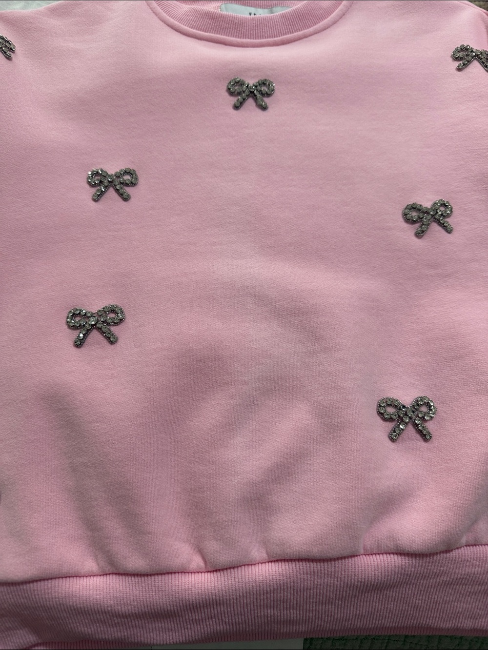 Embellished Pink Crewneck Sweatshirt with Crystal Bows - Picture 5 of 5